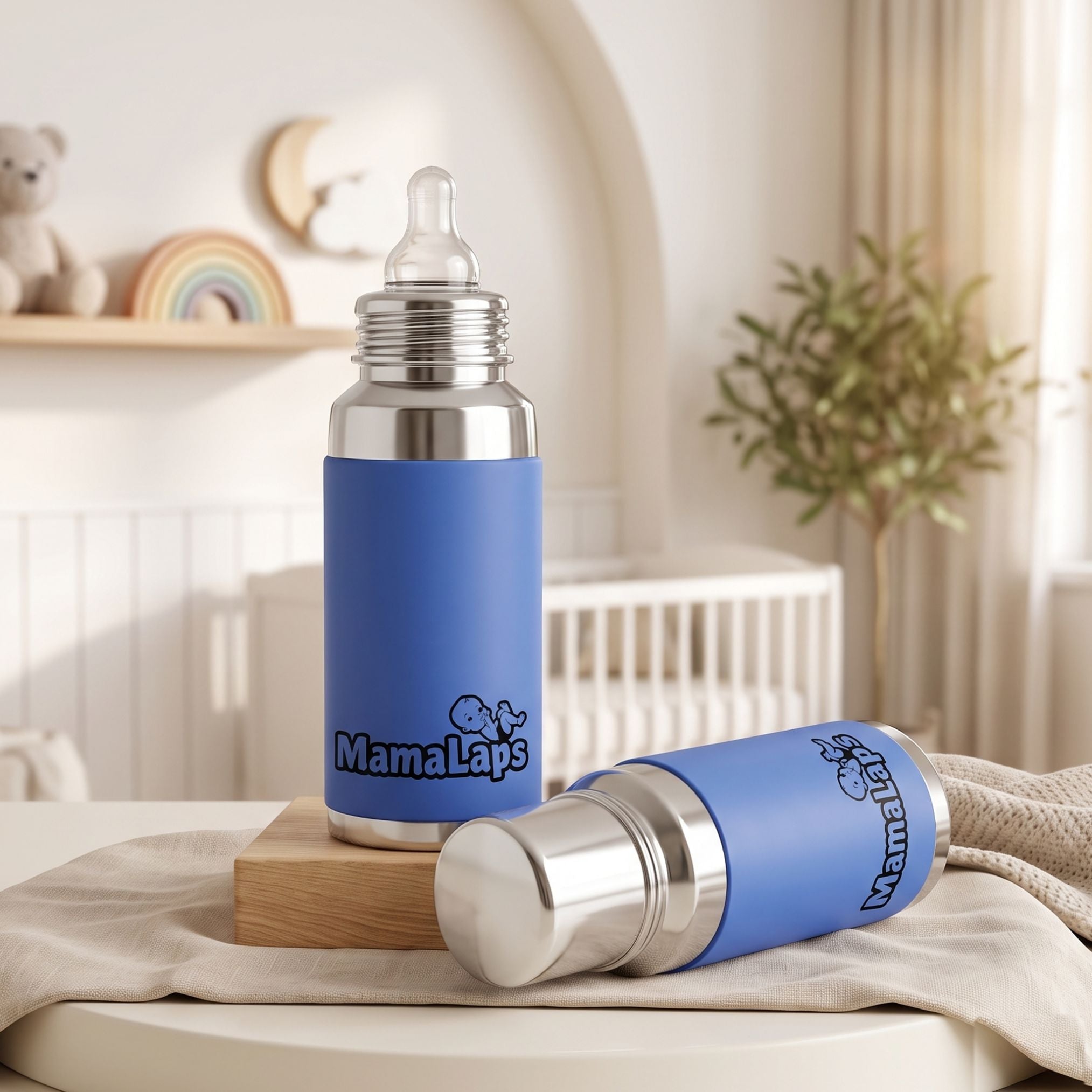 Baby Feeding Bottle - Stainless Steel in Blue