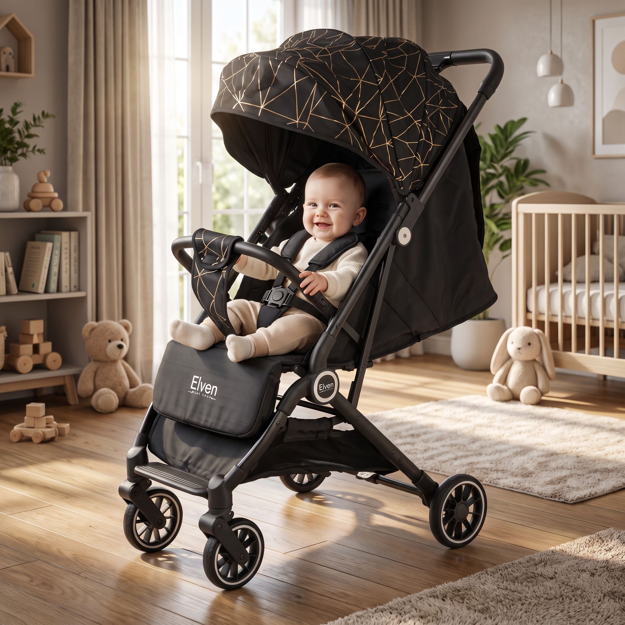 MamaLaps Elven baby stroller EasyFlyer (Black Canopy)