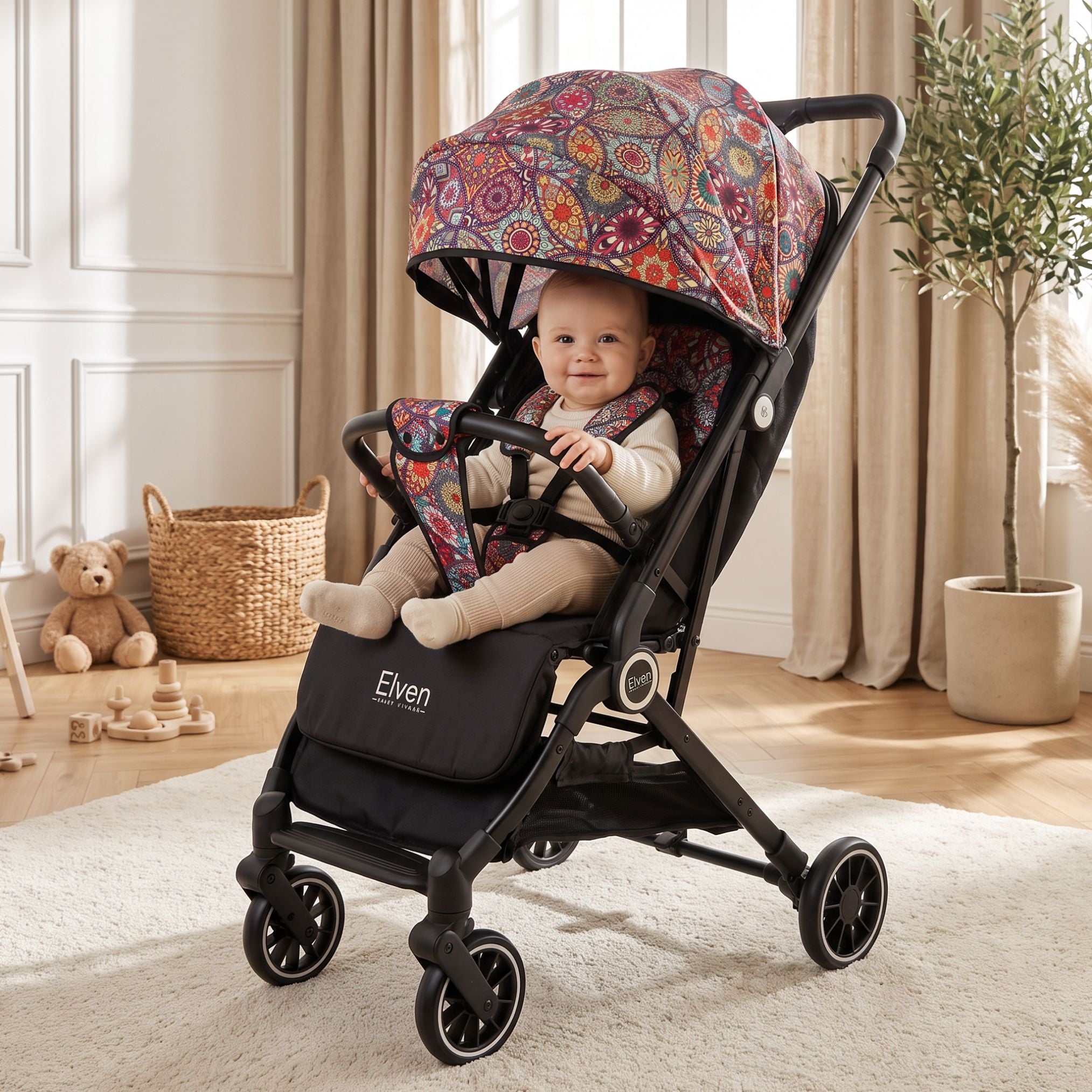 MamaLaps Elven baby stroller EasyFlyer (Pink Designed Canopy)